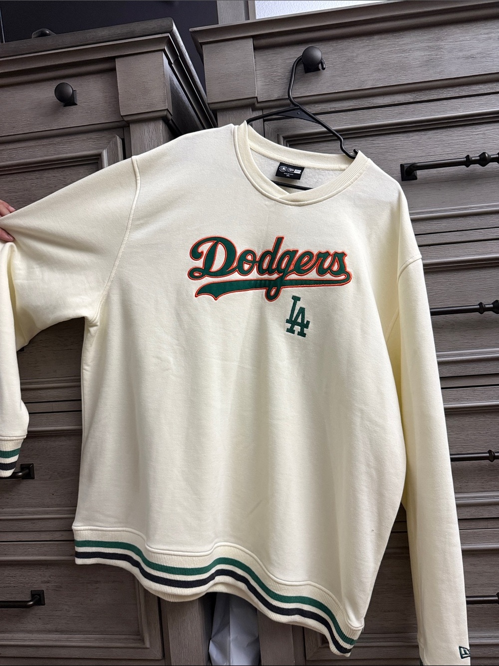 Dodgers Cream Crewneck Sweatshirt with Green Accent